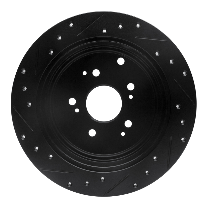 Acura MDX Brake Rotor (1) - Rear Right - R1 Concepts - Drilled & Slotted - Black - `01-`08